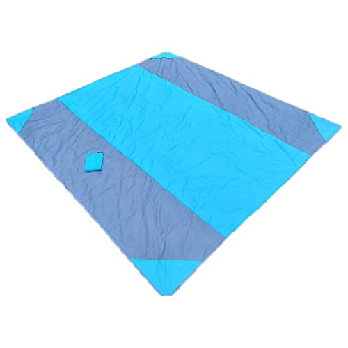 FUXHBFB Stranddecke Picknickdecke Sandfreie Strandmatte Wasserdicht Leicht 80 x 83 IN mit 4 Erdnägel für Strand Camping, Picknick und Outdoor Reisen (Blau grau) von FUXHBFB