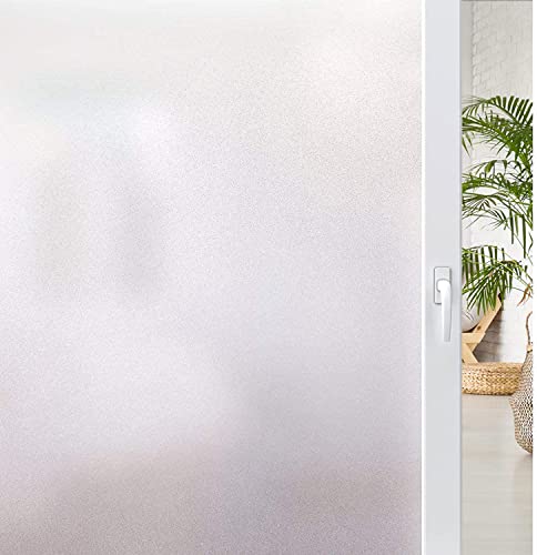 FUXIRUI Fensterfolie kratzfest blickdicht Sichtschutzfolie Selbsthaftend Fenster UV-Schutz Klebefolie Statisch Milchglas wiederverwendbar für Büro Badezimmer Schlafzimmer Küche 45 x 200 cm Weiß Mat von FUXIRUI