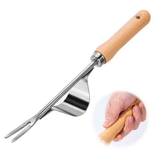 2025 Unkrautstecher Edelstahl, Manuelles Unkrautjätgerät aus Edelstahl mit Holzgriff, Manueller Weeder Löwenzahnzieher Rasenmäher für den Garten Rasen Hof (1PCS) von FUXNGZI