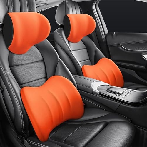 FUXNGZI Ergonomische Kopfstütze und Lendenkissen für Autositze, Auto Nackenkissen, Weichheit Auto Kopfstütze zum Fahren mit Atmungsaktiver Abnehmbarer Abdeckung (Orange, Kopfstütze) von FUXNGZI