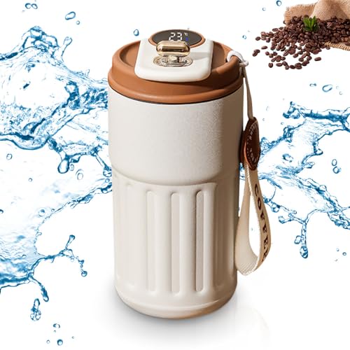 FUXNGZI Kaffee-Thermoskanne mit Temperaturanzeige,2024 Neuest Kaffeebecher to go,Thermosflasche Edelstahl,Auslaufsicher Kaffeetasse Kaffeebecher,450ml Kaffeetasse Thermoskanne für Unterwegs (Kaffee) von FUXNGZI