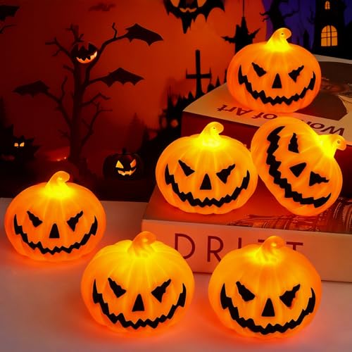 FUXNGZI Kürbis Led Kerzen LED Teelichter Halloween Kürbis Deko Kerzen, Kürbisse Zierkürbisse Herbstdeko Herbstdekorationen (6) von FUXNGZI