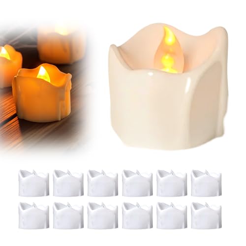 FUXNGZI Led Teelichter,12PCS Elektrische Led Kerzen,Flackender Led Teelichter mit Timer für Halloween,Weihnachten,Herbst und Winter-6 Stunden an und 18 Stunden aus in 24 Stunden Zyklus (Gelb, Timer) von FUXNGZI