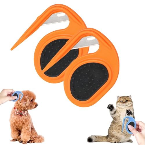 FUXNGZI Pet Knotting Comb, Entfilzer mit Stahlklinge, Entfilzungsmesser Katze, Splitter Fell-Entwirrer Entfilzungskamm für Hunde entfernt Unterwolle & Verfilzungen (A-orange) von FUXNGZI