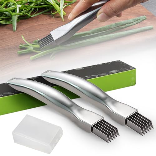 Shred Silk The Knife, 2024 New Spring Onion Slicer, Edelstahl Scallion Slicer, Zwiebelmesser Zwiebel Shredder Messer Scallion Cutter Obst Gemüse Lebensmittel Knoblauch Chopper (2PCS) von FUXNGZI