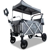 Fuxtec - Bollerwagen faltbar FX-CTL950 Grau mit Dach - Transportwagen klappbar Hecktasche, Komfort-Schiebegriff & Innenraumverlängerung 5-Punkt-Gurt von FUXTEC