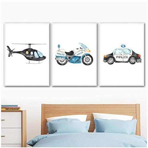 FUXUERUI HD Print Poster Polizei Auto Flugzeug Wandkunst Leinwand Malerei Nordic Poster und Drucke Wandbilder für Baby Kids Room Decor/30x40cmx3 ohne Rahmen von FUXUERUI