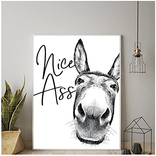 FUXUERUI Vintage Funny Donkey Nice Ass Badezimmer Leinwand Wandkunst Druck Poster und Bilder für Wohnzimmer Dekor, 40x60cm Rahmenlos von FUXUERUI