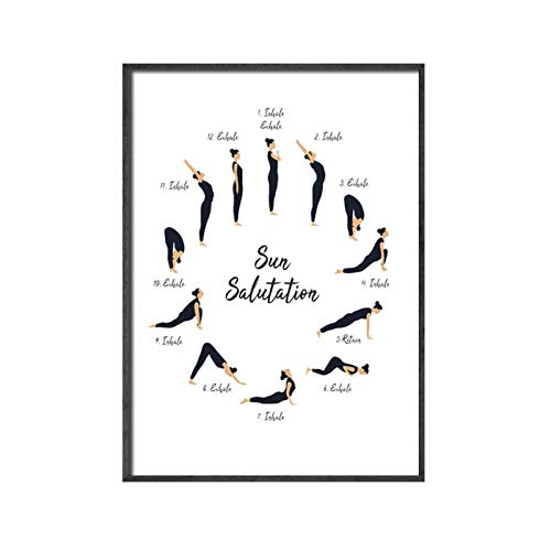 FUXUERUI Yoga Sonnengruß Einatmen Ausatmen Leinwand Malerei Poster und Drucke Zitat Wandkunst Bild für Wohnzimmer Home Decor, 40x60cm Rahmenlos von FUXUERUI