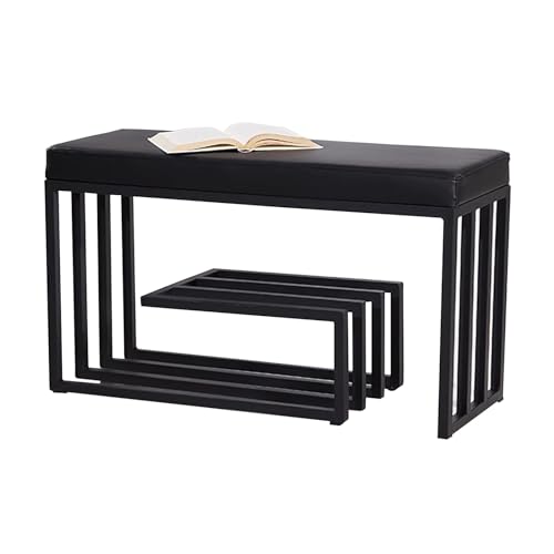 3-Tier Shoe Rack Bench - Black Metal Frame Entryway Shoe Bench with Storage and Padded Seat - Shoe Organizer for Entryway Bedroom Hallway von FUYAO