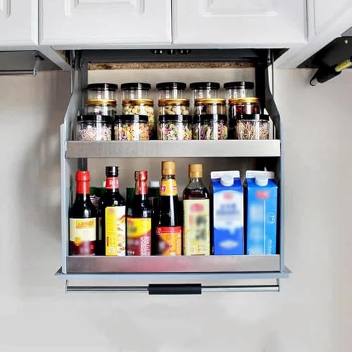 Ausziehbares Regal Für Oberschränke, Robustes 2-stufiges Ausziehregal Für Die Wand, 52 cm Hoch, Zum Anheben Und Zusammenklappen, Platzsparendes Gewürzregal Für Küchen Hotels(Size:40cm Cabinet) von FUYAO