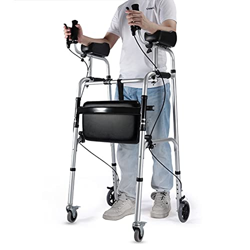 FUYAO Aufrechter Gehhilfe für Behinderte/ältere Menschen mit Unterarmunterstützung, Bremsensitz, Faltbarer Aluminium-Rollator/Rollende Mobile Gehhilfe, Belastung 150 kg/330 lbs von FUYAO