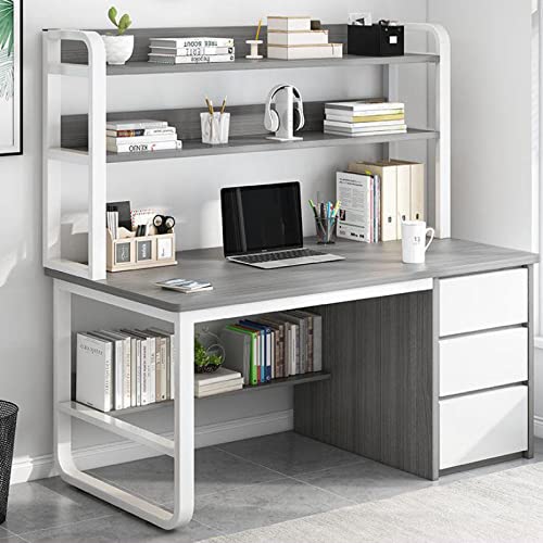 FUYAO Computertisch mit Stall und Bücherregal, Heimbüro-Schreibtisch mit 3 Schubladen, industrieller Arbeitszimmer, Schreibtisch, Arbeitsplatz für Zuhause und Büro von FUYAO