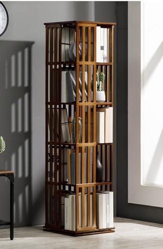 FUYAO Drehbares Bücherregal aus Bambus, um 360 Grad drehbarer Bücherregalturm,Eckschrank/freistehenderAufbewahrungsorganisator, Bücherregal für Schlafzimmer von FUYAO