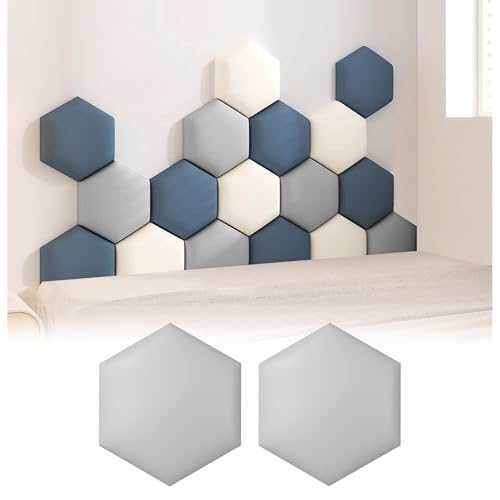 FUYAO Gepolsterte Wandpaneele, Antikollisions Hexagon Wandpolsterung, Selbstklebende Kopfteil Paneele für Schlafzimmer und Kinderzimmer, 2 Stück von FUYAO