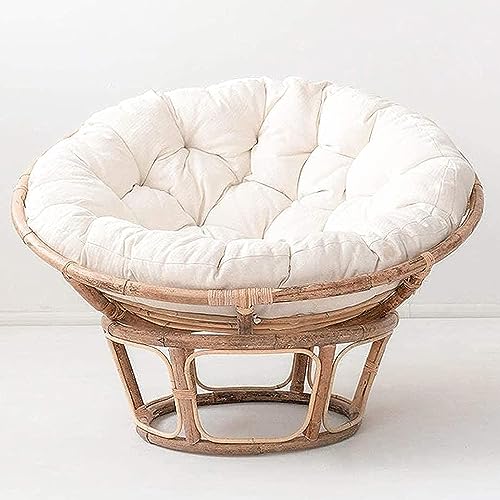 FUYAO Runde Papasansessel Kissen, Dicke Perle Baumwolle Polsterung Schaukel Kissen, Papasan Wicker Rattan Ei Stuhl Pad + Rutschfesten Krawatten, Für Innen- Und Außenbereich(Size:120cm,Color:White) von FUYAO