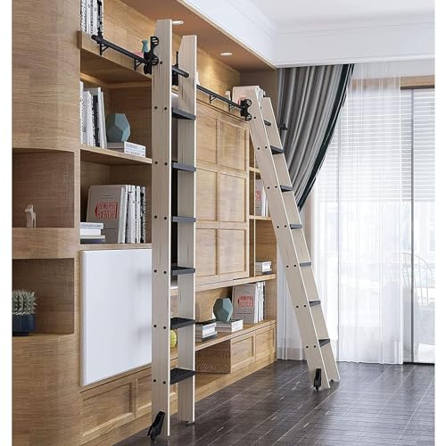 FUYAO Rundrohr-Schiebe-Bibliothekszubehör, rollendes komplettes Schienenset, einziehbare rollende Bibliotheksleiter, mit Bodenrolle mit Bremse, für Zuhause/Innenraum/Loft/Bibliothek (Keine Leiter) von FUYAO