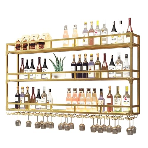 FUYAO Weinregal mit LED -Licht, wandmontierten Metallregalen für Spirituosenflaschen und Weingläser - Multi -funktionales Lagerregal für Zuhause, Restaurant, Bars, Bars von FUYAO