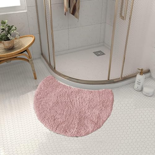 FUYILIFE Quadrant gebogener Badematte, halbrund, Mikrofaser, Eck-Duschmatten, rutschfest, flauschig, waschbar, gebogener Badvorleger (Rosa) von FUYILIFE