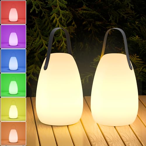FUYO 2 x LED Outdoor Lampe Tragbare Kabellos Tischlampe Dimmbare LED Akku Tischleuchte mit Mehrfarbiges Wiederaufladbare Gartenlampe perfekt für Außen BBQ Garten Bar Terrasse (Glatt) von FUYO