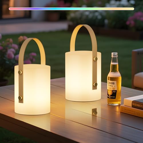 FUYO 2er Pack LED Outdoor-Lampe Akku Tischlampe USB-C aufladbar Tischleuchte Außen mit Fernbedienung 8 Farben RGB-Lampe Gartenlampe IP44 für Camping Terrasse Garten von FUYO