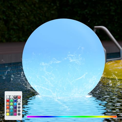 FUYO Außen Kugelleuchte LED Kugellampe, 40 CM Solar-Light Up Pool Bälle, 16 RGB-Farben Leuchtkugel Garten Kugel mit Fernbedienung, IP66 Wasserdicht Schwimmende Licht für Pool, Party, Teich - 1Pcs von FUYO