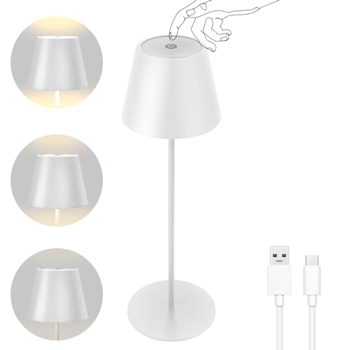 FUYO Dimmbare LED Akku Tischleuchte kabellos Tischlampe Indoor & Outdoor Wiederaufladbar Warmweiß 3000K 180Lumen, Outdoor wasserdicht Tischlampe für Innen Restaurant Hotel Camping Balkon von FUYO