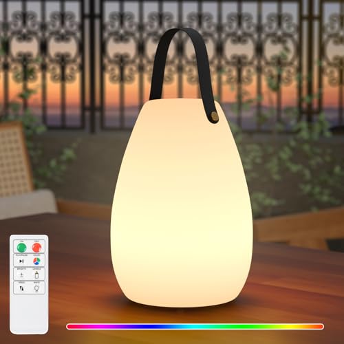 FUYO Groß Outdoor Tischlampe Kabellos Dimmbare LED Akku Tischleuchte Tragbare Tischlampe mit 8 Farben Fernbedienung Gartenlampe für Wohnzimmer Außen Garten Terrasse BBQ Ostern Dekoration von FUYO