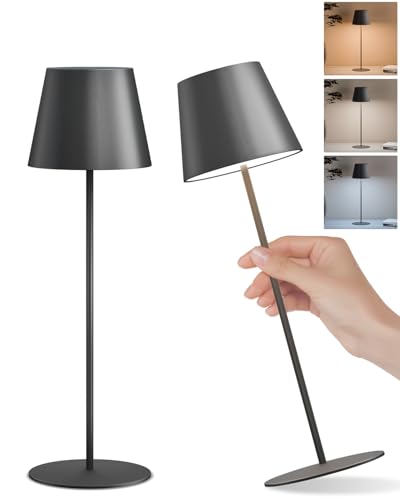 FUYO LED Tischlampe Kabellose 2er Set USB-C-Ladung Akku-Tischleuchte Outdoor mit Touch Stufenlos Dimmbar 2700K-6000K/3 Farben - für Wohnzimmer Schlafzimmer Balkon Garten Terrasse​​ (Schwarz) von FUYO