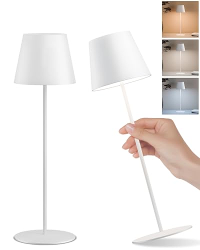 FUYO LED Tischlampe Kabellose 2er Set USB-C-Ladung Akku-Tischleuchte Outdoor mit Touch Stufenlos Dimmbar 2700K-6000K/3 Farben - für Wohnzimmer Schlafzimmer Balkon Garten Terrasse​​ (Weiß) von FUYO