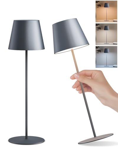 FUYO LED Tischlampe Kabellose 2er Set USB-C-Ladung Akku-Tischleuchte Outdoor mit Touch Stufenlos Dimmbar 2700K-6000K/3 Farben - für Wohnzimmer Schlafzimmer Balkon Garten Terrasse​​ (Grau) von FUYO