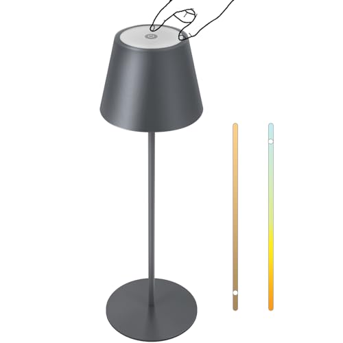 FUYO Tischlampe Kabellos Dimmbare Warmweiß 2700K-4000K Touch Led Tischleuchte Wasserdicht IP54 Led Akku Tischlampe für Esstisch Schlafzimmer Camping Balkon Hotel 598 (Grau) von FUYO