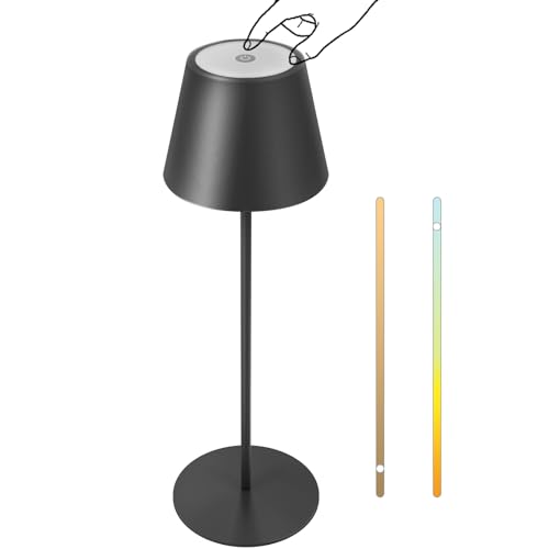 FUYO Tischlampe Kabellos Dimmbare Warmweiß 2700K-4000K Touch Led Tischleuchte mit Akku Wasserdicht IP54 Led Akku Tischlampe für Esstisch Schlafzimmer Camping Balkon Hotel (Schwarz) von FUYO