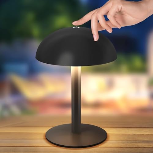 FUYO Wiederaufladbare Nachttischlampe Dimmbar - Berührungsempfindliche Pilz-Tischleuchte mit Einstellbarer Helligkeit, Batteriebetrieben Tischlampen Nachtlicht für Schlafzimmer (Schwarz) von FUYO