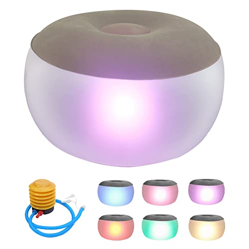 LED Aufblasbarer Stuhl, beflockte beleuchtete Luftstuhl-Couch mit LED-Lichtern, tragbar, PVC, langlebig, Balance, Ottomanen-Fußhocker mit Fernbedienung und Fußpumpe für Außen Büro Yoga Camping von FUYO