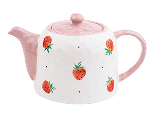 FUYU Handbemalte Erdbeer-Teekanne aus Keramik, Teekanne mit Teesieb von FUYU