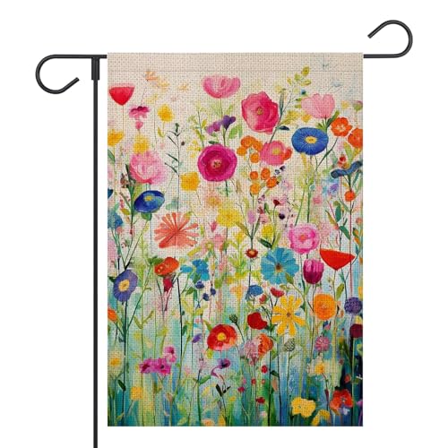 FUYUCHEN Gartenflagge für Frühling und Sommer, 30,5 x 45,7 cm, doppelseitig, für draußen, bunt, florale Wildblume, kleine Jute, für Hof, Outdoor, saisonale Dekoration von FUYUCHEN