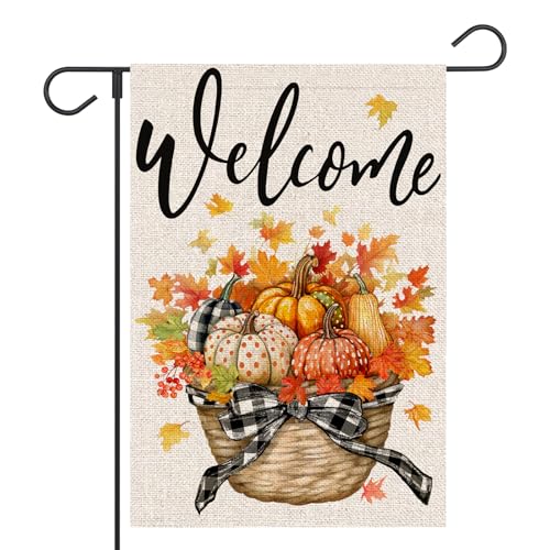 FUYUCHEN Gartenflagge "Welcome Fall", 30,5 x 45,7 cm, doppelseitig, Herbstblätter, Kürbisse, Schleife, saisonale Feiertage, Außendekoration FUYUCHEN Gartenflagge "Welcome Fall", 30,5 x 45,7 cm, doppelseitig, Herbstblätter, Kürbisse, Schleife, saisonale Feiertage, Außendekoration von FUYUCHEN