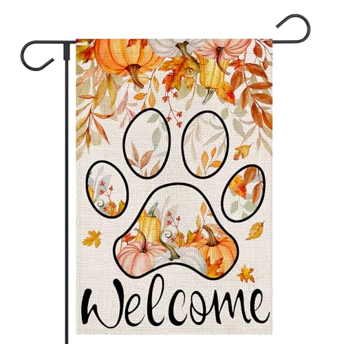 FUYUCHEN Gartenflagge mit Herbstblumen, 30,5 x 45,7 cm, doppelseitig, Pfotenabdruck, Herbstblumen, Kürbisblätter, Outdoor, Urlaub, saisonale Willkommensflagge FUYUCHEN Gartenflagge mit Herbstblumen, 30,5 x 45,7 cm, doppelseitig, Pfotenabdruck, Herbstblumen, Kürbisblätter, Outdoor, Urlaub, saisonale Willkommensflagge von FUYUCHEN