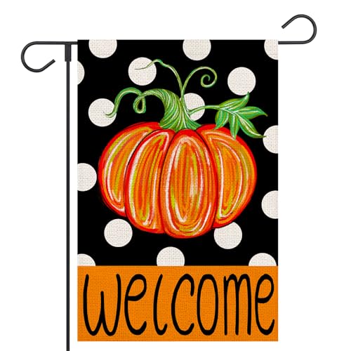 FUYUCHEN Herbst-Gartenflagge, gepunktet, 30,5 x 45,7 cm, doppelseitig außen, Willkommensfeier, Erntedankfest, Urlaub, Hof, Outdoor, dekorative Flagge (schwarz) von FUYUCHEN