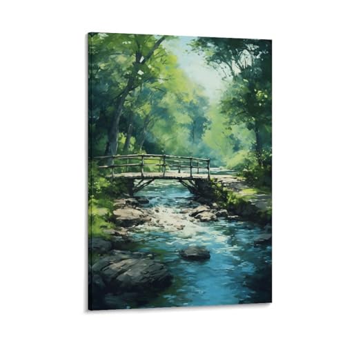 Aquarellbrücke auf Leinwand, abstrakte Waldbäume, natürlicher Fluss, Gemälde auf strukturierter Leinwand, Wandposter, Kunstwerk für Wohnzimmer, Schlafzimmer, Büro, Dekorrahmen, 50 x 75 cm Aquarellbrücke auf Leinwand, abstrakte Waldbäume, natürlicher Fluss, Gemälde auf strukturierter Leinwand, Wandposter, Kunstwerk für Wohnzimmer, Schlafzimmer, Büro, Dekorrahmen, 50 x 75 cm von FUYUETTG