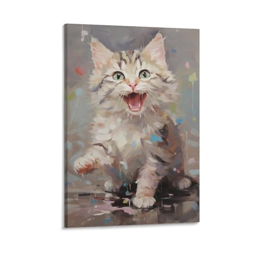 FUYUETTG Aquarell-Katzen-Leinwandkunst, modernes Tiergemälde, abstraktes Gemälde auf strukturierter Leinwand, Wandposter, Kunstwerk für Wohnzimmer, Schlafzimmer, Büro, Dekorrahmen, 60 x 90 cm FUYUETTG Aquarell-Katzen-Leinwandkunst, modernes Tiergemälde, abstraktes Gemälde auf strukturierter Leinwand, Wandposter, Kunstwerk für Wohnzimmer, Schlafzimmer, Büro, Dekorrahmen, 60 x 90 cm von FUYUETTG