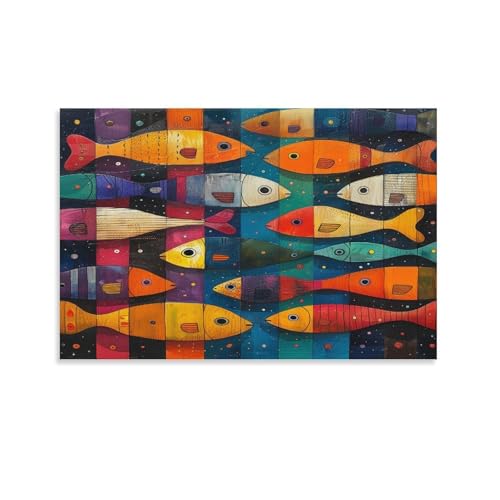 FUYUETTG Aquarell-Leinwandkunst, Motiv: niedliche Fische, modernes abstraktes Muster, Gemälde auf strukturierter Leinwand, Wandposter, Kunstwerk für Wohnzimmer, Schlafzimmer, Büro, Dekoration FUYUETTG Aquarell-Leinwandkunst, Motiv: niedliche Fische, modernes abstraktes Muster, Gemälde auf strukturierter Leinwand, Wandposter, Kunstwerk für Wohnzimmer, Schlafzimmer, Büro, Dekoration von FUYUETTG