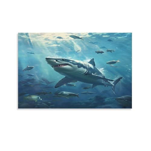 FUYUETTG Kunstdruck auf Leinwand, Motiv: Hai, Motiv: Ozean, schwimmendes Tier, Landschaft, Druck auf strukturierter Leinwand, Wandposter, Kunstwerk für Wohnzimmer, Schlafzimmer, Büro, Dekoration FUYUETTG Kunstdruck auf Leinwand, Motiv: Hai, Motiv: Ozean, schwimmendes Tier, Landschaft, Druck auf strukturierter Leinwand, Wandposter, Kunstwerk für Wohnzimmer, Schlafzimmer, Büro, Dekoration von FUYUETTG