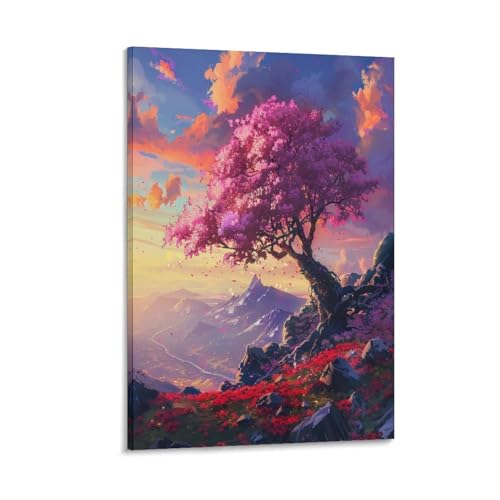 FUYUETTG Kunstdruck auf Leinwand, Motiv: Kirschblütenbaum, Aquarell-Blume, Naturlandschaft, Gemälde auf strukturierter Leinwand, Wandposter, Kunstwerk für Wohnzimmer, Schlafzimmer, Büro, Dekorrahmen FUYUETTG Kunstdruck auf Leinwand, Motiv: Kirschblütenbaum, Aquarell-Blume, Naturlandschaft, Gemälde auf strukturierter Leinwand, Wandposter, Kunstwerk für Wohnzimmer, Schlafzimmer, Büro, Dekorrahmen von FUYUETTG