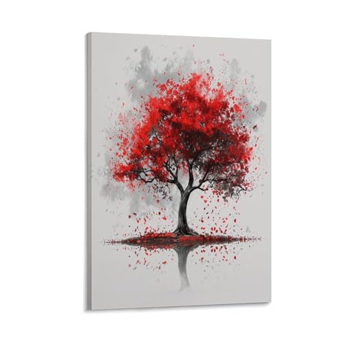FUYUETTG Kunstdruck auf Leinwand, Motiv: Kirschblütenbaum, bunte Blätter, Naturpflanzen, Gemälde auf strukturierter Leinwand, Wandposter, Kunstwerk für Wohnzimmer, Schlafzimmer, Büro, Dekorrahmen, 50 von FUYUETTG
