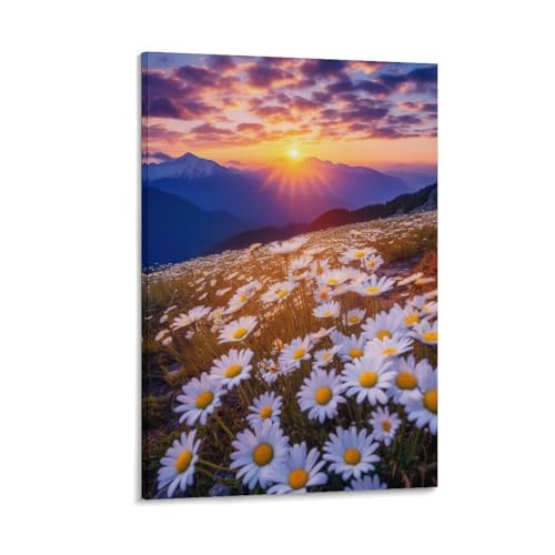 FUYUETTG Kunstdruck auf Leinwand, Motiv: schöne Gänseblümchen, bunte Sonnenuntergang-Landschaft, Blumengemälde auf strukturierter Leinwand, Wandposter, Kunstwerk für Wohnzimmer, Schlafzimmer, Büro FUYUETTG Kunstdruck auf Leinwand, Motiv: schöne Gänseblümchen, bunte Sonnenuntergang-Landschaft, Blumengemälde auf strukturierter Leinwand, Wandposter, Kunstwerk für Wohnzimmer, Schlafzimmer, Büro von FUYUETTG