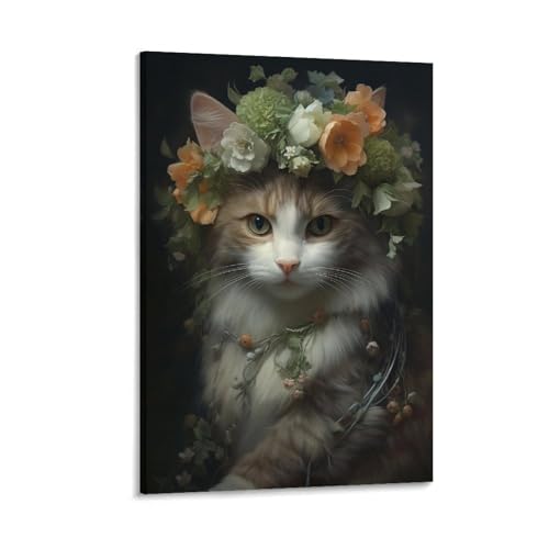 FUYUETTG Kunstdruck auf Leinwand, Motiv: schöne Katze, bunter Kranz, moderner Tiergemälde auf strukturierter Leinwand, Wandposter, Kunstwerk für Wohnzimmer, Schlafzimmer, Büro, Dekorrahmen, 50 x 75 cm FUYUETTG Kunstdruck auf Leinwand, Motiv: schöne Katze, bunter Kranz, moderner Tiergemälde auf strukturierter Leinwand, Wandposter, Kunstwerk für Wohnzimmer, Schlafzimmer, Büro, Dekorrahmen, 50 x 75 cm von FUYUETTG