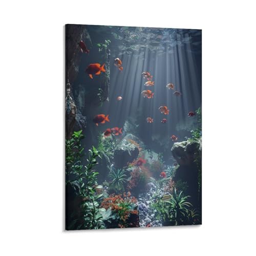 FUYUETTG Kunstdruck auf Leinwand, Motiv: tropische Fische, natürlicher Ozean, botanisches Tier, moderner Kunstdruck auf strukturierter Leinwand, Wandposter, Kunstwerk für Wohnzimmer, Schlafzimmer von FUYUETTG