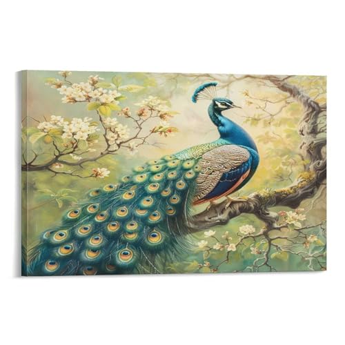 FUYUETTG Kunstdruck auf Leinwand, Vintage-Pfau, Bauernhaus, Natur, Blume, Tiergemälde, Druck auf strukturierter Leinwand, Wandposter, Kunstwerk für Wohnzimmer, Schlafzimmer, Büro, Dekorrahmen, 60 x 90 FUYUETTG Kunstdruck auf Leinwand, Vintage-Pfau, Bauernhaus, Natur, Blume, Tiergemälde, Druck auf strukturierter Leinwand, Wandposter, Kunstwerk für Wohnzimmer, Schlafzimmer, Büro, Dekorrahmen, 60 x 90 von FUYUETTG